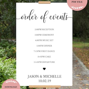 EDITABLE PDF, Order of Events Poster, Order of Service, Poster, Wedding Event Schedule, Simple, Modern, Decorations, Sign, Minimalist, SWCS1