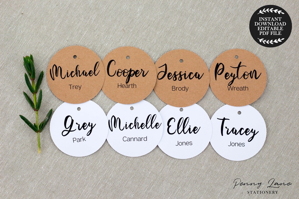 EDITABLE PDF Guest Name Tags Circle Tags Wedding Name Place Etsy