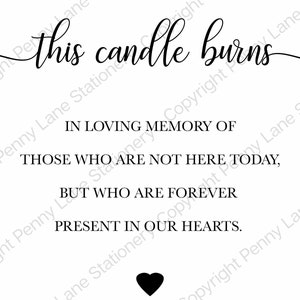This Candle Burns, In Loving Memory, Present In Our Hearts, Memorial Table, Passed Loved Ones, Wedding Tables Sign, Engagement, Printable image 2