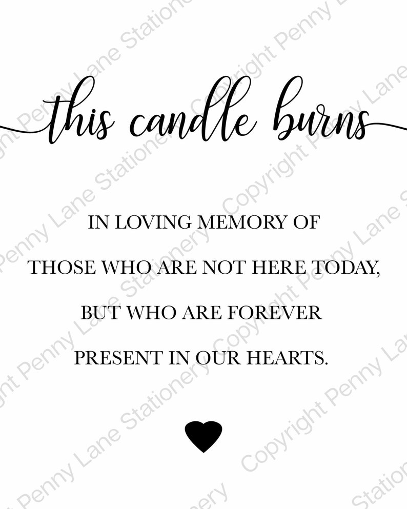 This Candle Burns, In Loving Memory, Present In Our Hearts, Memorial Table, Passed Loved Ones, Wedding Tables Sign, Engagement, Printable image 2