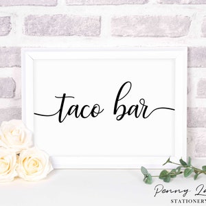 Taco Bar Sign, Wedding Table Signs, Wedding Food Sign, Wedding Poster, Printable Decorations, 8 x 10, SWCS1