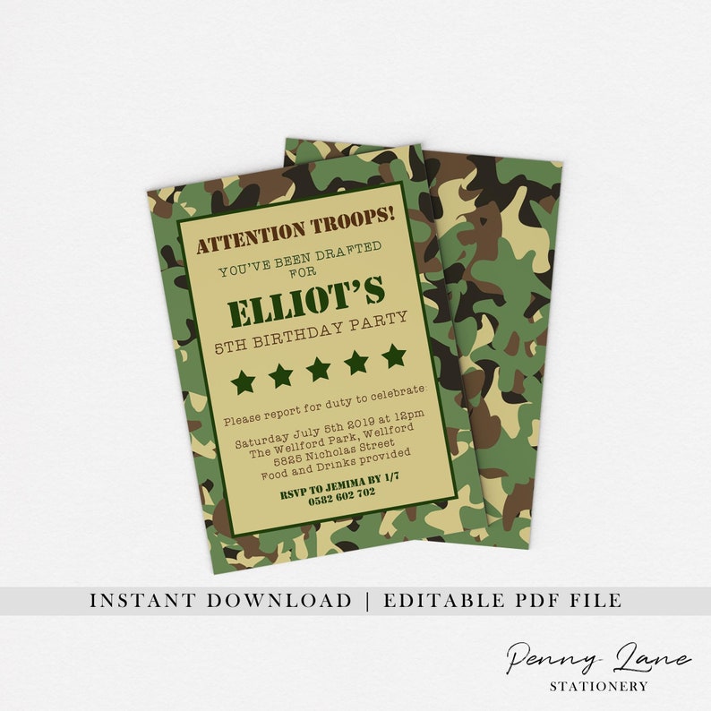 EDITABLE PDF, Army Food Tents, Party Place Cards, Camo, Camouflage, Boys Birthday, Soldier, Military, Decor, Decorations, Printable image 5