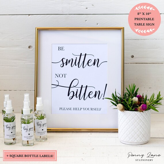 EDITABLE PDF, Be smitten not bitten, Bug Spray Table Sign, Insect