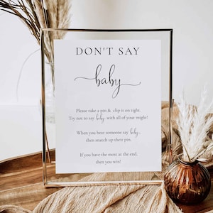 Don't Say Baby Zeichen, Baby Shower Wäscheklammer Spiel, Peg Game, Baby Shower Spiele, minimalistisch, elegant, druckbar, einfach, 8 x 10, Poster, SR2