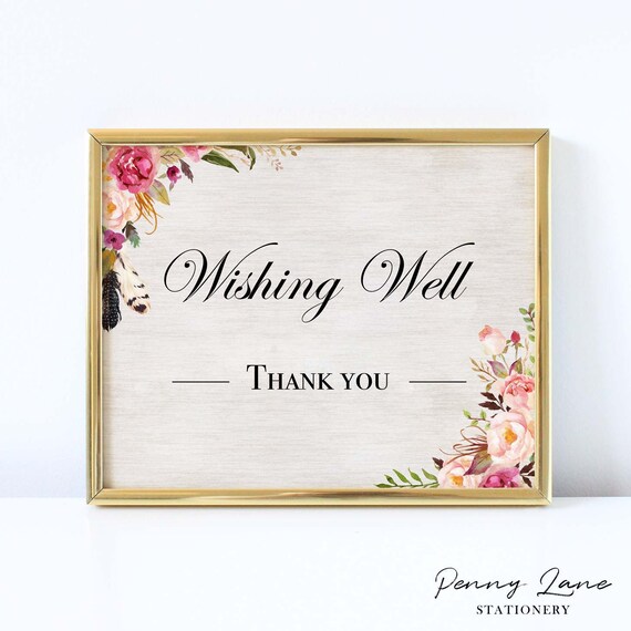 Wishing Well Sign, Money, Cards and Gifts, Pink, Purple, Boho Wedding, Bohemian, Table Sign, Cards Sign, Printable, Wedding Decoration, BR1 Il_570xn