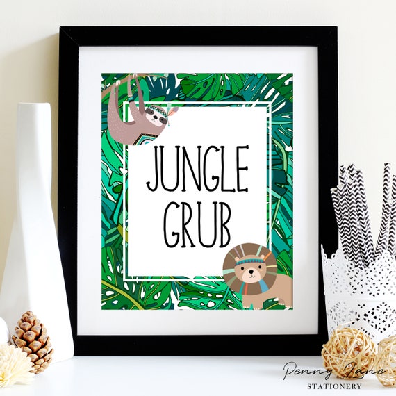 Jungle Food Table Sign, Jungle Party Decoration, Tropical Birthday Decoration, Tribal Animal Party Invites, Printable Party Decorations Il_570xn