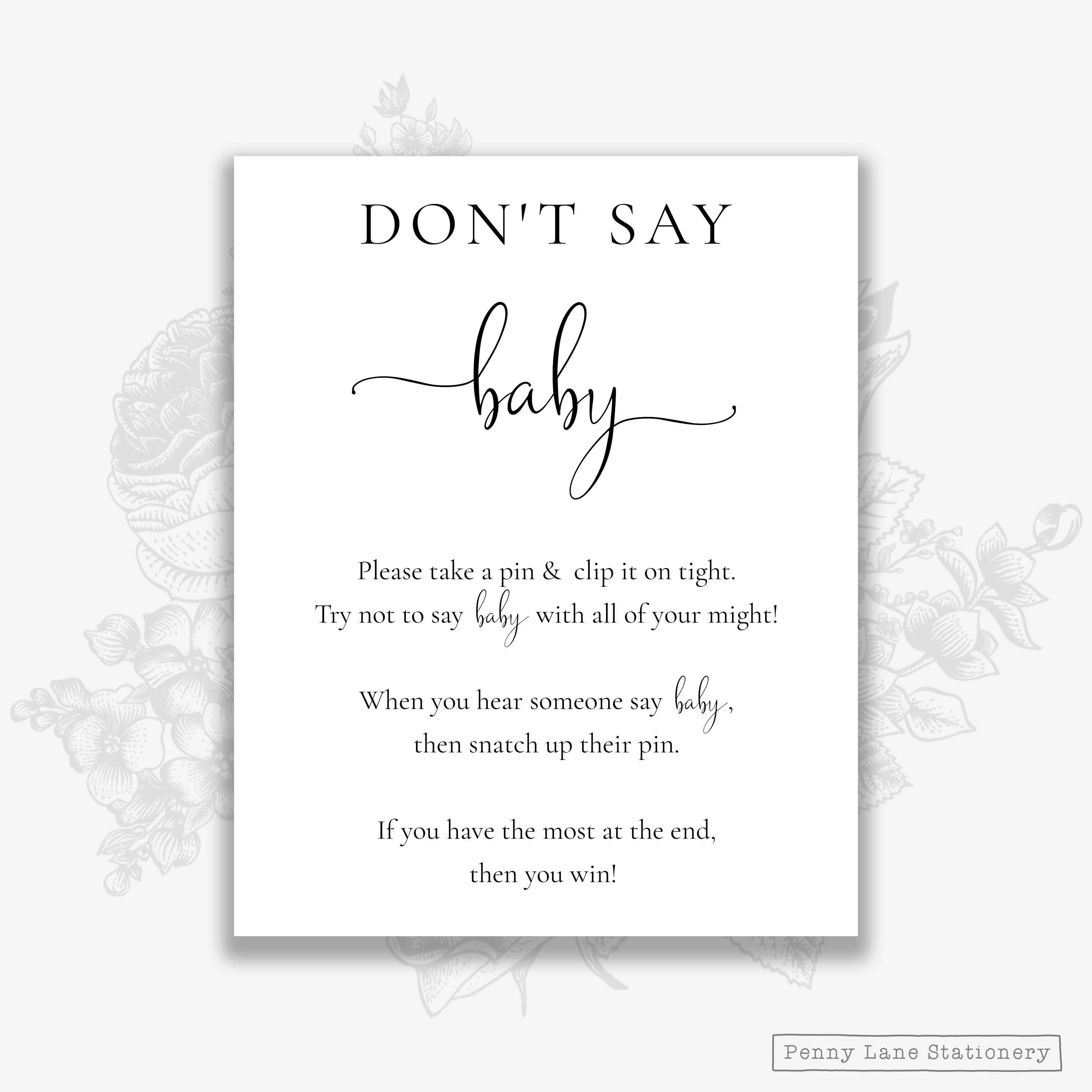 Don't Say Baby Clothespin Game, Minimalist Baby Shower Sign, 100% Editable  Template, Printable, Instant Download, Templett 0009-201BASG 