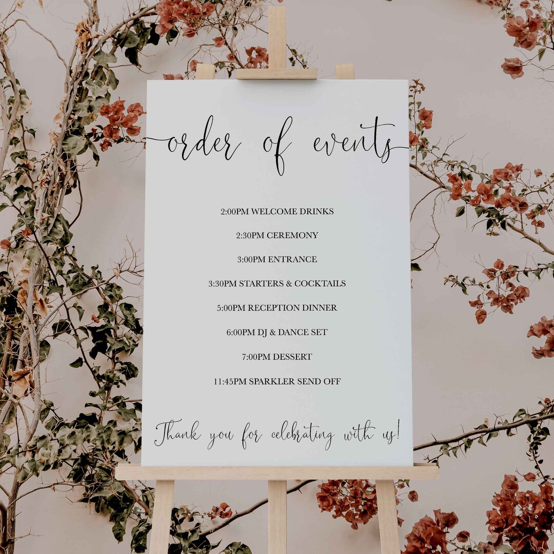 EDITABLE PDF, Wedding Order of Events Poster, Itinerary, Schedule ...