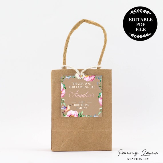 EDITABLE PDF, Hummingbird Favor Tag, Bird Favour Tag, 1st birthday Decorations, Pink Floral, Thank you Tags, Label, Gift Tag,Girls,Printable Il_570xn