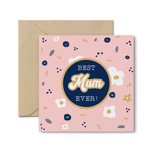 Pink Flower Happy Mother's Day Greeting Card, Floral, Hand made, Daisy, Australian, Aussie, Love, Greeting Card, Cute, Pun, Silly, Blue