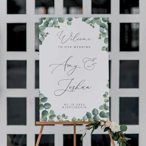 Eucalipto Signo De Bienvenida De Boda, Señalización De Boda, Póster De Ceremonia, Papelería, Verdor, Minimalista, Boho, Boho, Tablero, Caballete, Imprimible