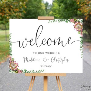 Protea Wedding Welcome Sign, Australian Native Flowers, Welcome Poster, Rustic, Decorations, Decor, Signage, Eucalyptus, Printable, PDF