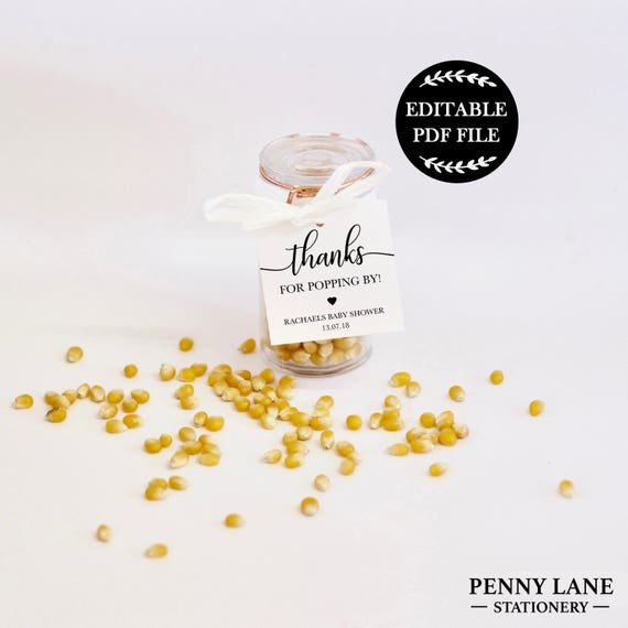 Editable PDF, Thanks for Popping by Tags, Popcorn Favours, Baby Shower Gift Favor Tags, Baby Shower Favor, Baby Shower Printables, BS1 Il_570xn