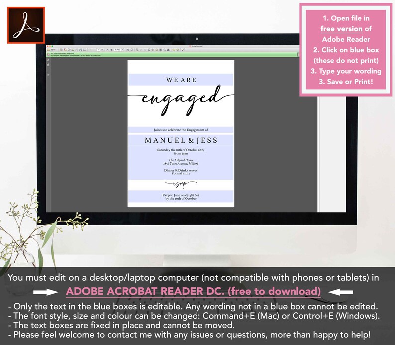 EDITABLE PDF Engagement Party Invitation Engagement Invite Etsy Australia