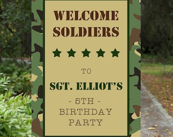 Army Welcome Sign, Soldier, Military, Boys Birthday Welcome Signs, Birthday Party Boards, Kids Party Decorations, Printable Decorations, PDF