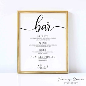 EDITABLE PDF, Modern Bar Menu, Wedding Bar Menu, Alcohol List, Drinks Menu, Wedding Decorations, Printable, Minimalist, Cursive, SWCS1