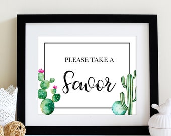 Cactus Favor Sign, Please take a favor sign, 8 x 10, Favour, Favor Table, Cactus, Fiesta Party Decorations, Printable, Decor, CB1