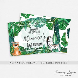 Safari Jungle Party Hat, Jungle Party Decorations, Jungle Birthday Decorations, Tropical Party, Monstera Leaves, 1st, 2nd, 3rd, Printable image 8