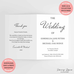 EDITABLE PDF, Wedding Program, Order of Events, Order of Service, Folded, A4, 8.5 x 11, Printable, Minimalist, DIY, Modern, Simple
