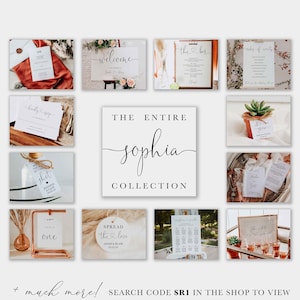 Colección completa de Sophia, paquete de boda, paquete de papelería, decoración minimalista, decoraciones, imprimibles, invitaciones, señalización, tarjetas, etiquetas de regalo