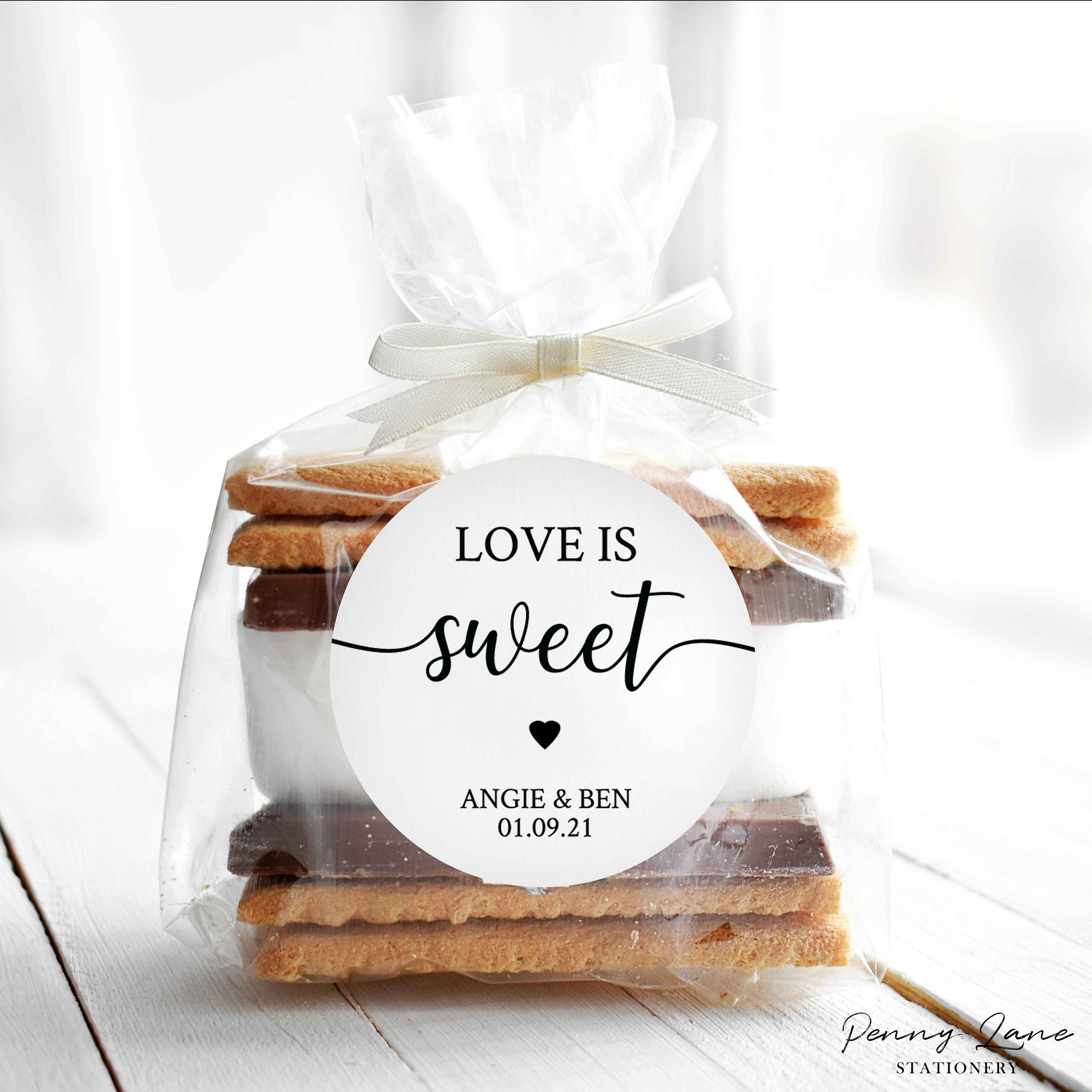 Love is sweet enjoy a treat wedding favor candy stickers 20 labels