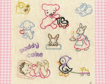 PADDY CAKE Embroidery Sampler Pattern Iron-On Transfer