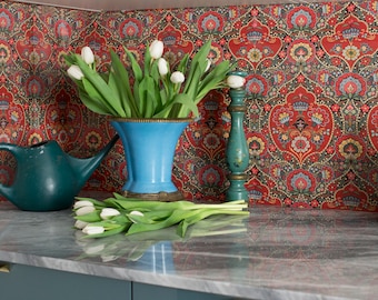 Frieda Wallpaper Sheets   Red Boho Pre-Pasted Wallpaper | Removable Wallpaper