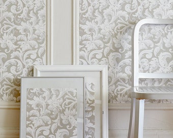 Beige Acanthus Wallpaper Sheets  Pre-Pasted Wallpaper | Removable Wallpaper
