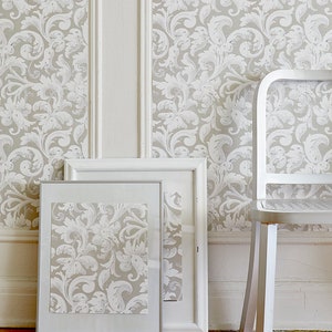 Beige Akanthus Wallpaper Blätter vorgeklebte Tapete | Abnehmbare Tapete