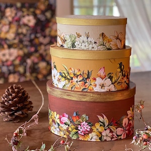 Decoupaged ovales Box Set in Herbstfarben Bild 1