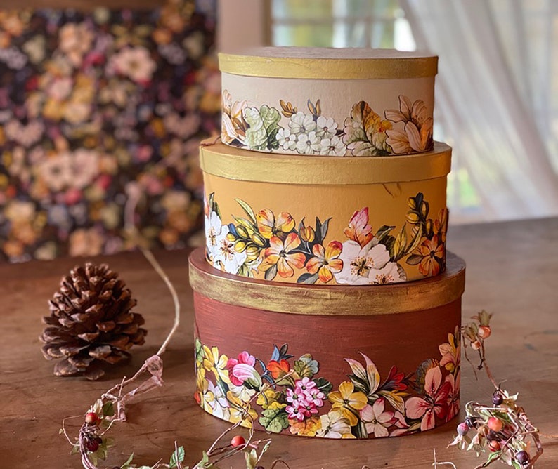 Decoupaged Oval Box Set in Fall Colors image 1