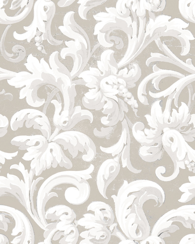 Beige Acanthus Wallpaper Sheets Pre-Pasted Wallpaper Removable Wallpaper image 3