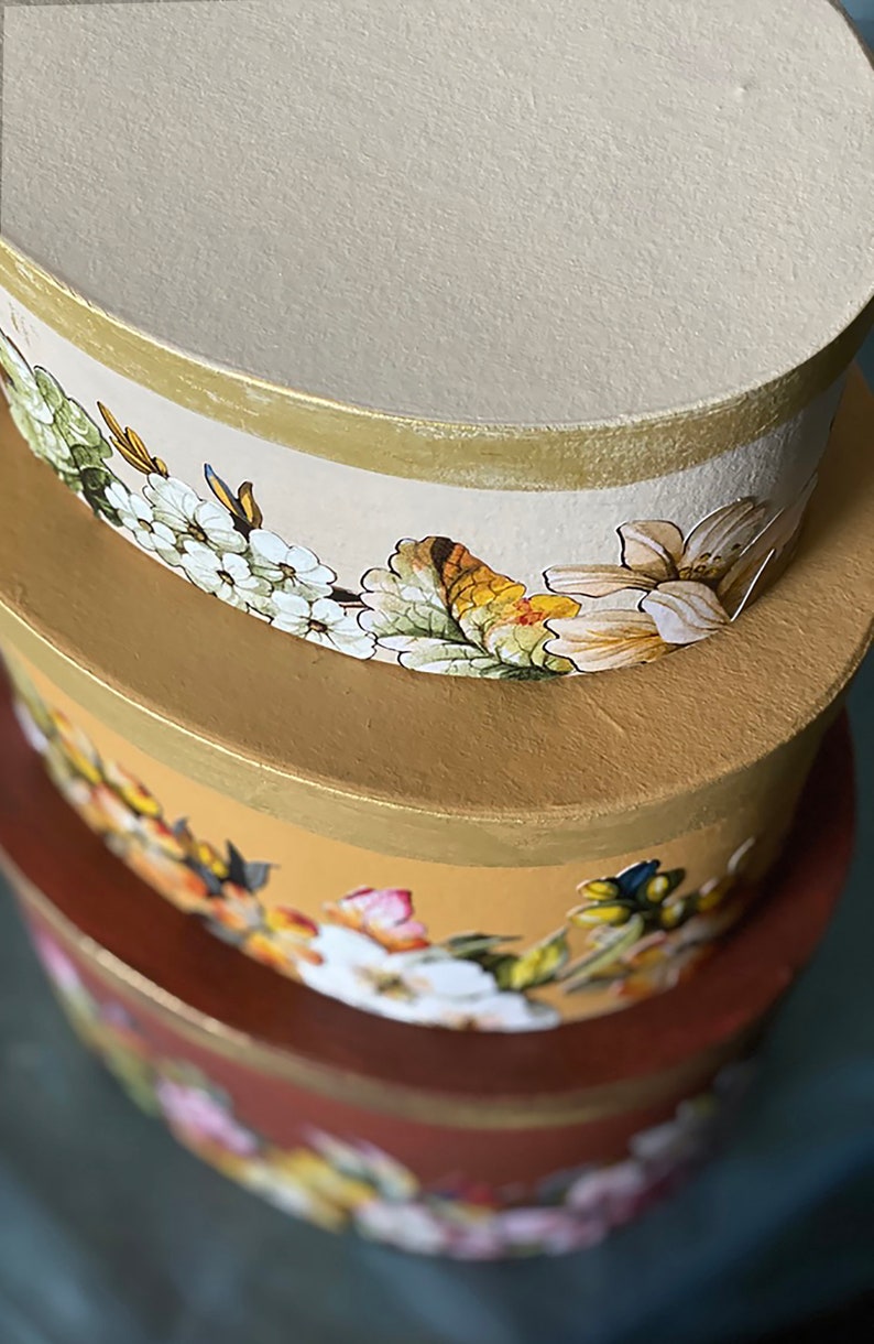 Decoupaged Oval Box Set in Fall Colors image 2