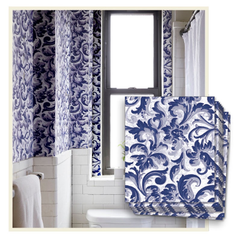 Blue Acanthus Floral Wallpaper Sheets Pre-Pasted Wallpaper Removable Wallpaper image 1