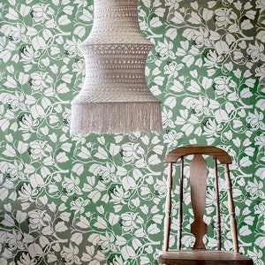 Voysey Tulip Tree Wallpaper Sheets Green Floral Pre-Pasted Wallpaper Removable Wallpaper image 4