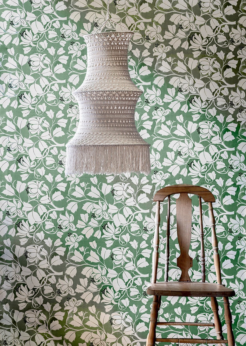 Voysey Tulip Tree Wallpaper Sheets Green Floral Pre-Pasted Wallpaper Removable Wallpaper image 4