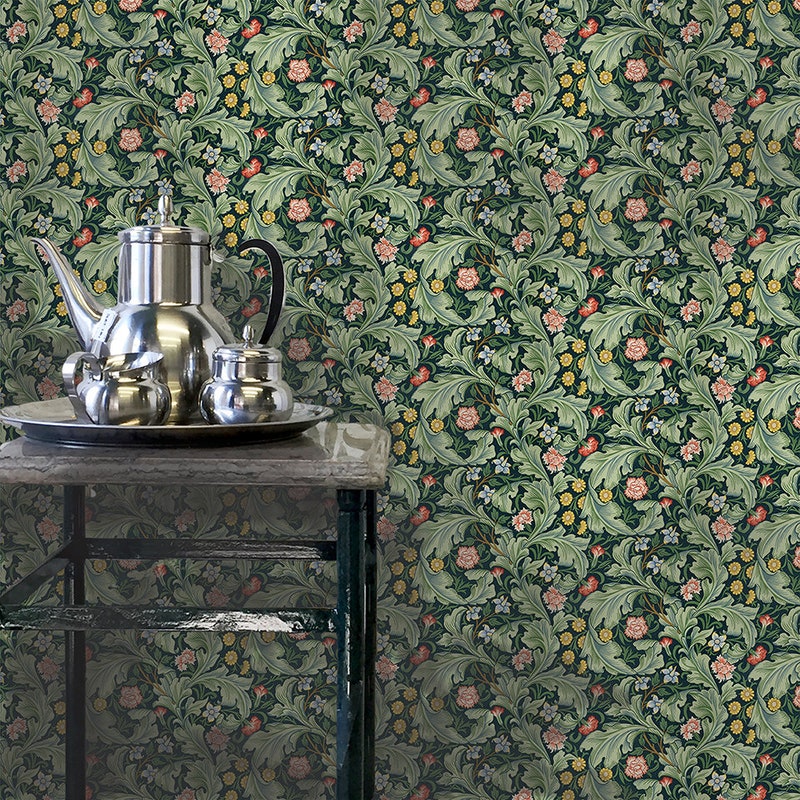Leicester Wallpaper Sheets | Removable Wallpaper Green Leaves Floral Pre-Pasted Wallpaper