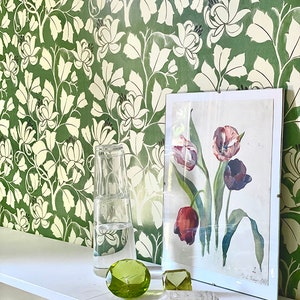 Voysey Tulip Tree Wallpaper Sheets Green Floral Pre-Pasted Wallpaper Removable Wallpaper image 3