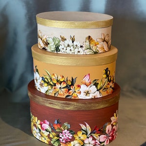 Decoupaged Oval Box Set in Fall Colors image 4