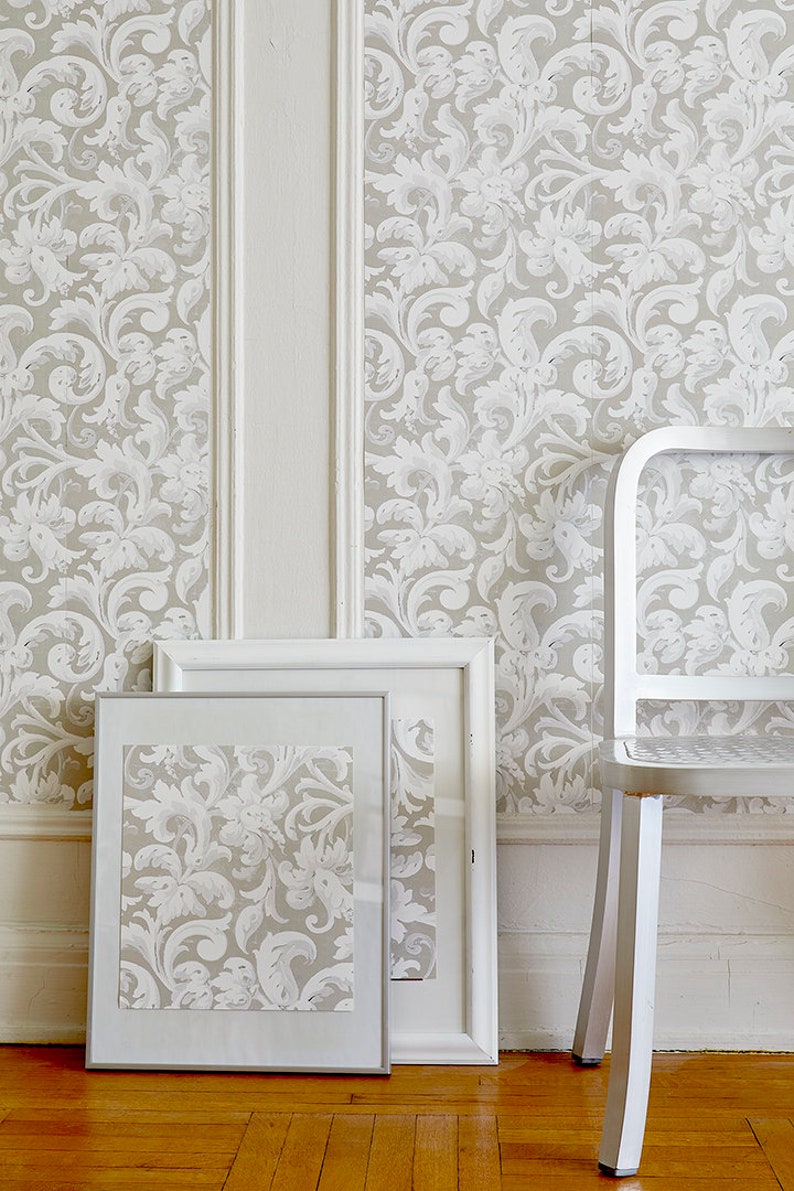 Beige Acanthus Wallpaper Sheets Pre-Pasted Wallpaper Removable Wallpaper zdjęcie 1