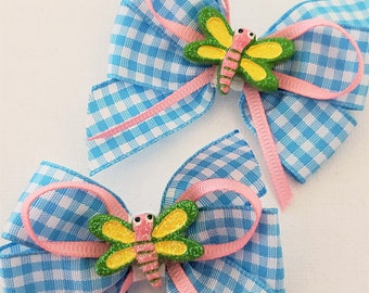 Baby bow 2Pc Set,baby hairclip bow,kids headband,baby bow headband,baby bow clips, gingham bow,baby bow set,kids hair accessory,hair bows