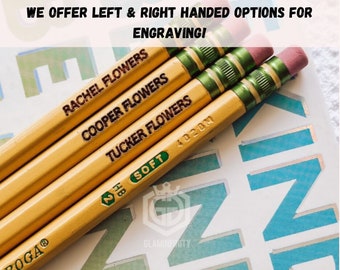 Back to school left & right hand pencil options, Custom Engraved Name Pencils, Personalize Your Child's Stationery, #2 HB Soft