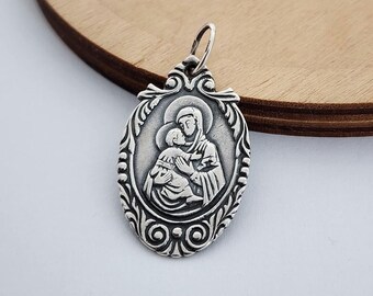 Vintage 925 Sterling Silver Mother of God Icon Pendant