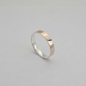 Vintage 925 Sterling Silver 9K Solid Gold Band Ring 4mm Two Tone Wedding Band Mixed Metal Ukrainian Jewelry Minimalist Stacking Ring Gift