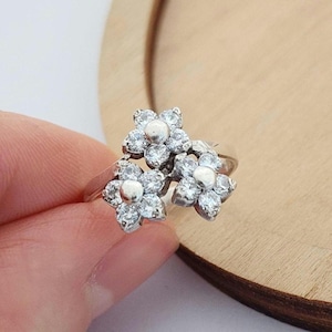 Vintage Sterling Silver 925 Three Flower Ring Size 5.5 us
