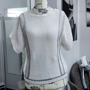 Vintage Escada White Knit Top with Silver Inserts, Size S/M