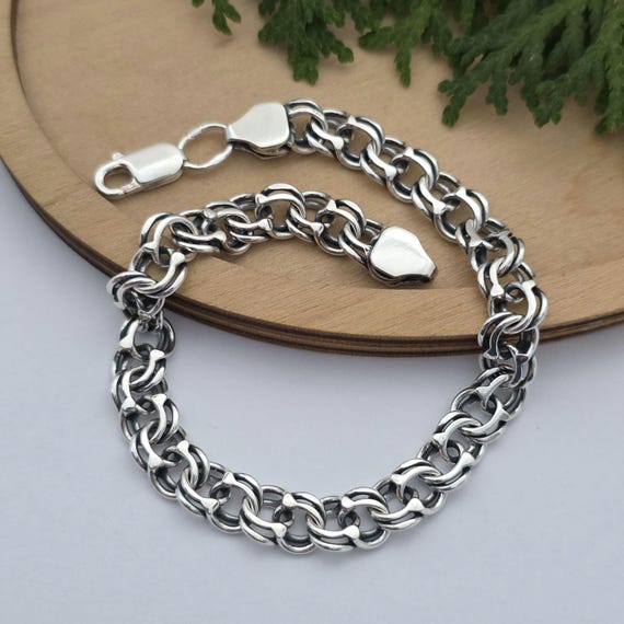 Heavy Vintage Bismarck Bracelet 925 Sterling Silver Oxidized 