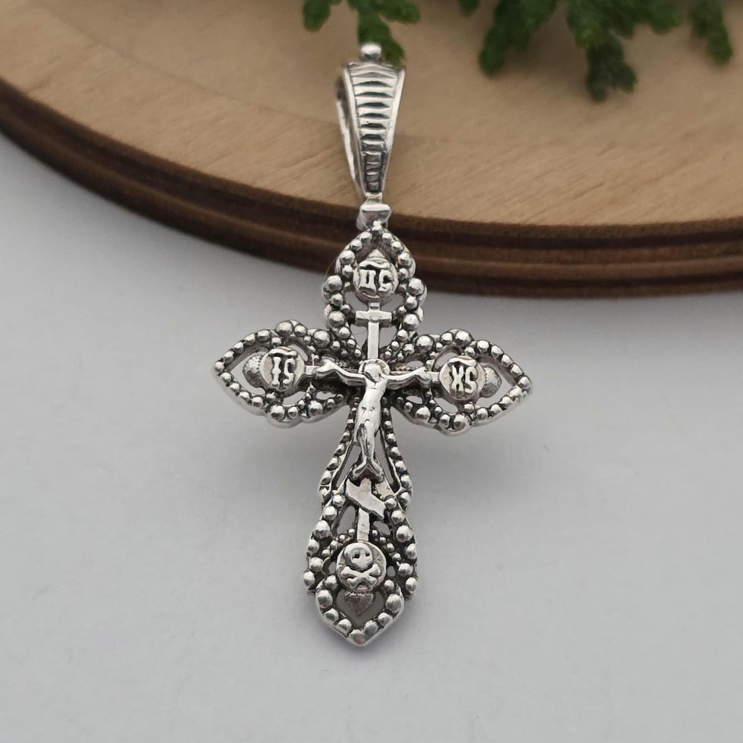 Orthodox Cross Pendant 925 Sterling Silver Oxidized Silver Crucifix ...