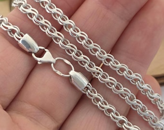 Vintage Silver Chain Necklace 925 Sterling Silver Twisted Link Chain 55 cm 4 mm Unisex Jewelry