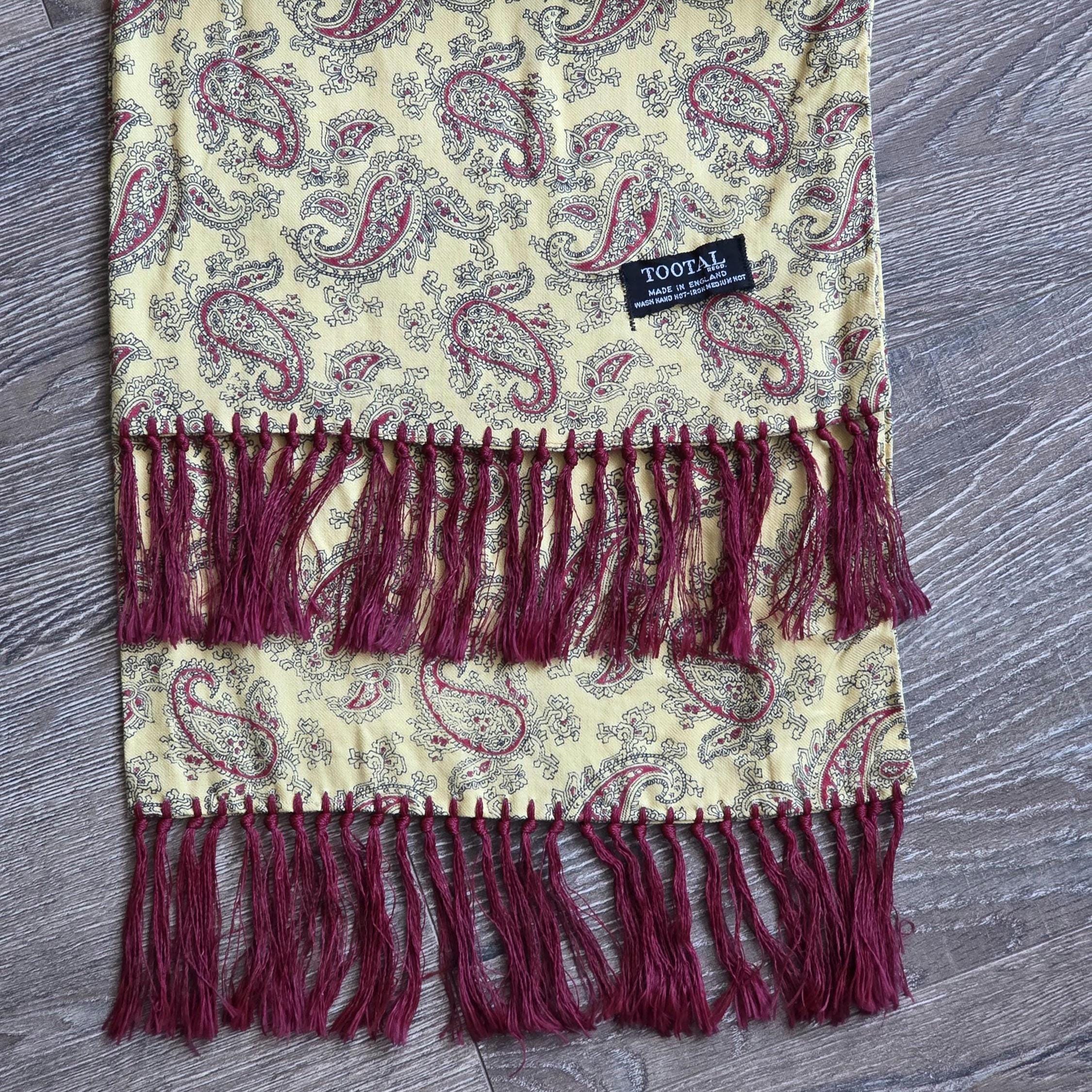 Vintage Tootal Scarf Made in England Paisley Rayon Scarf Yellow